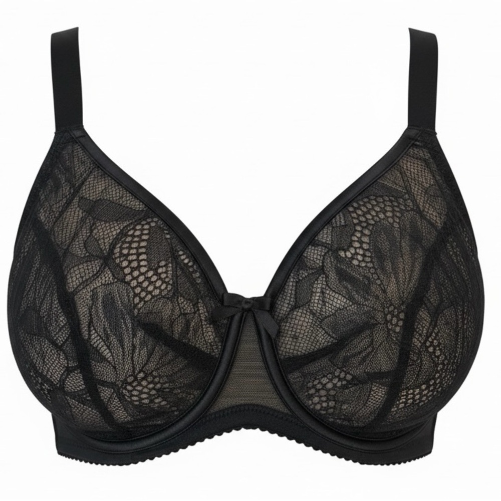 UNDERSTANCE Black Lace Balconette Bra 36D Full Coverage Support Underwire‎